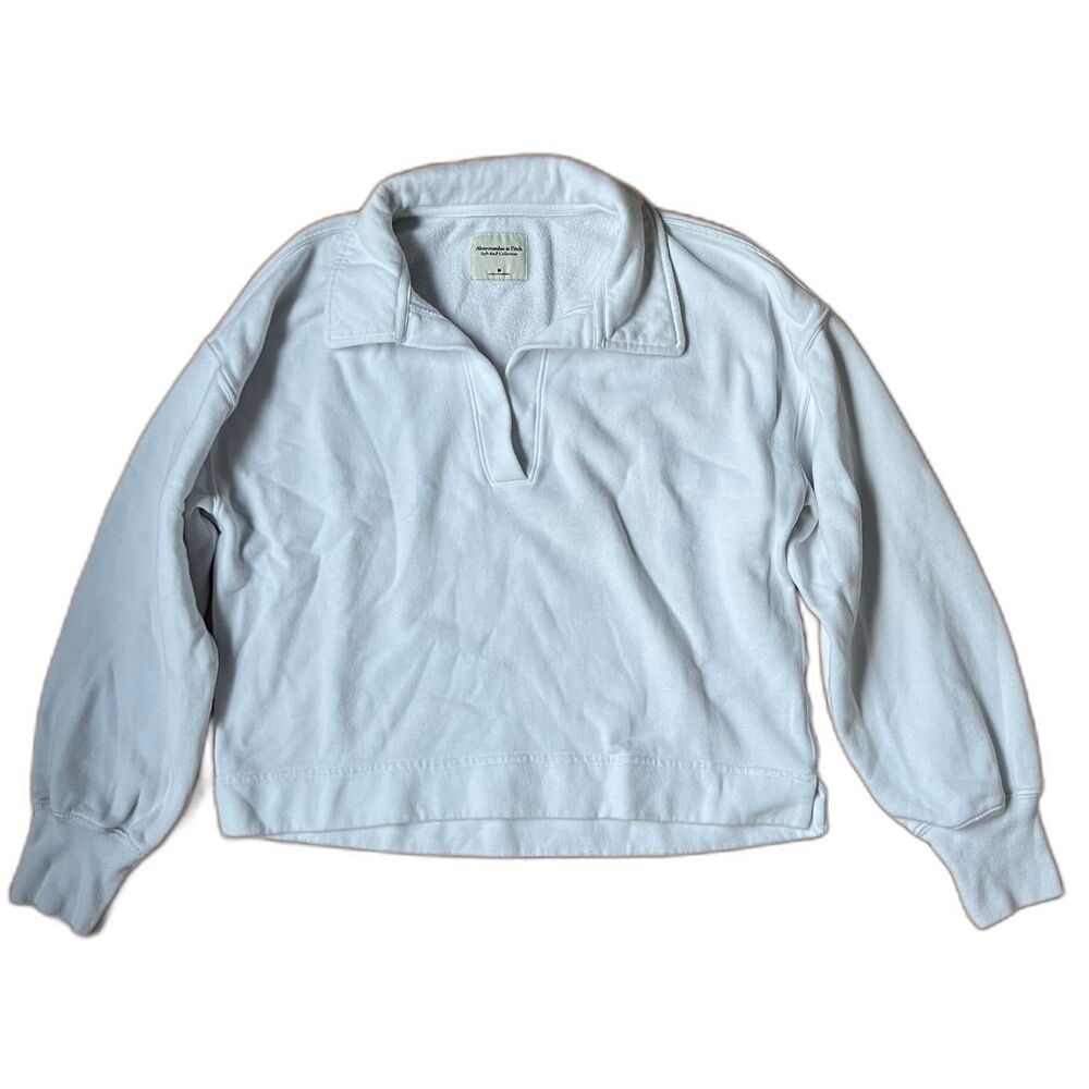 Abercrombie and Fitch Women's White Cropped Collared Sweatshirt Medium